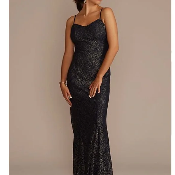 NWT! metallic foil lace mermaid dress with cropped popover size 4